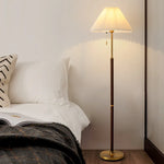 Pleated Wood Floor Lamp with White Fabric Shade