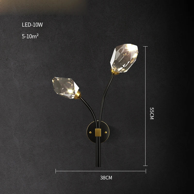 Black Crystal Copper Chandelier LED Hanging Lamps for Dinning Room
