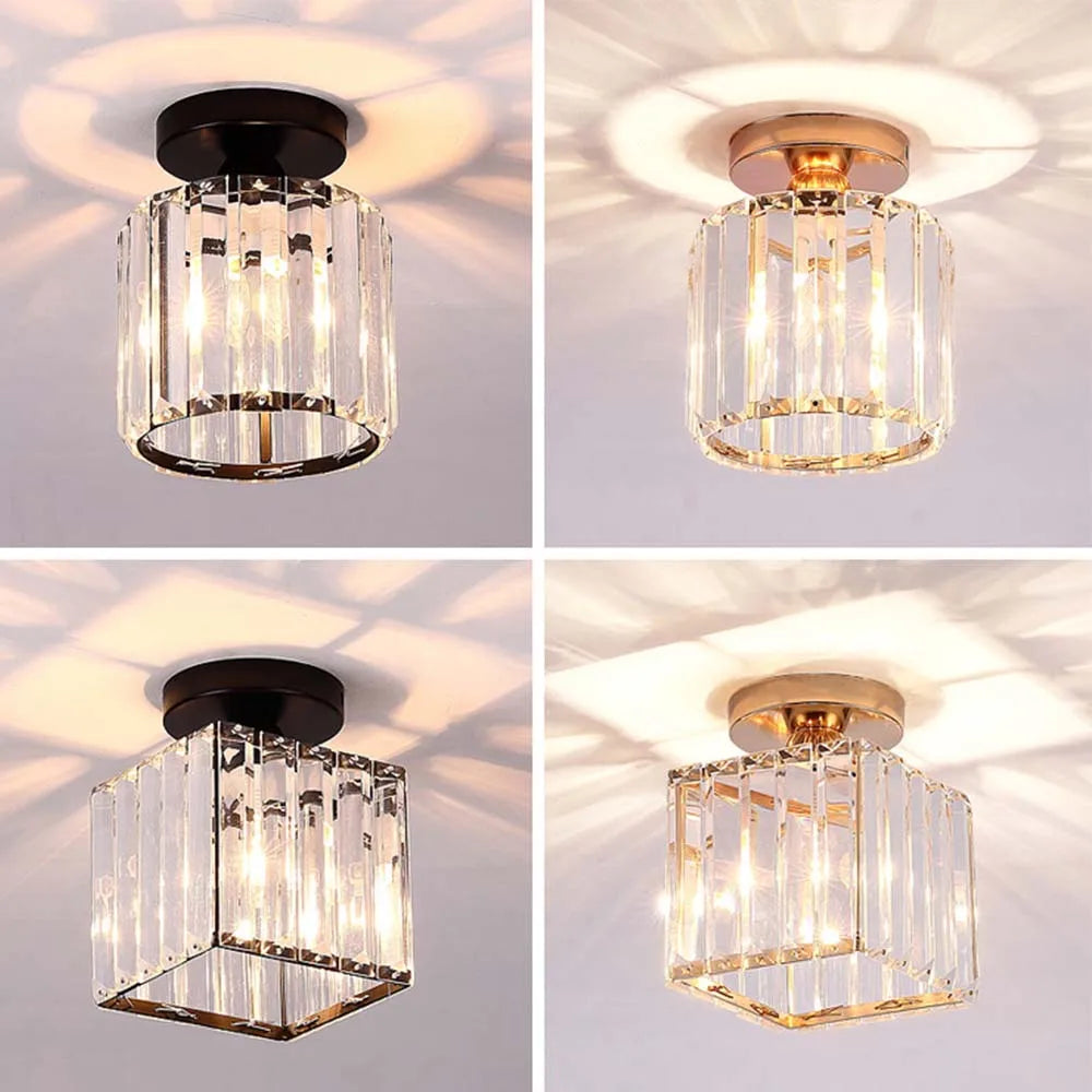 Crystal Pendant Ceiling Light, Modern E27 Semi Flush Design for Home Decor