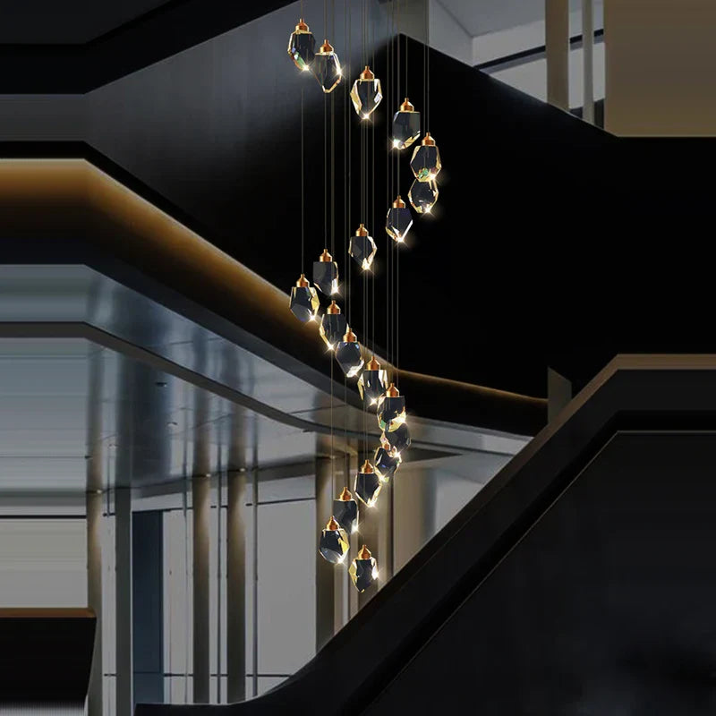 Crystal Stone Copper Chandelier - LED Postmodern 2025 Lighting for Staircase