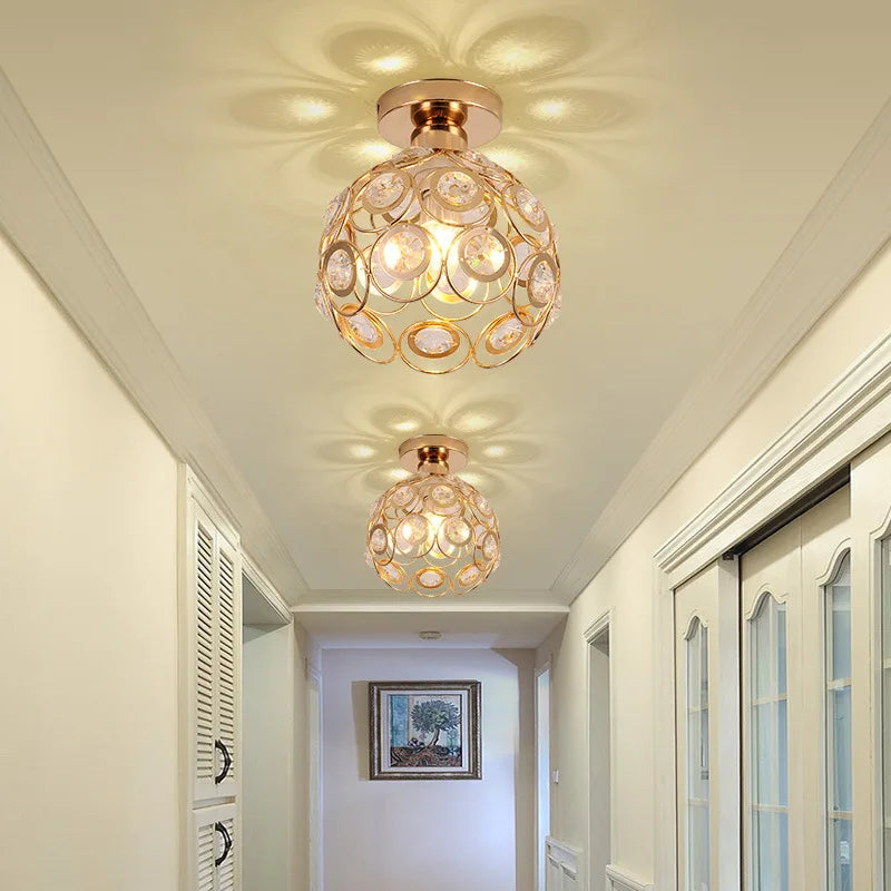 Crystal Flush Mount Chandelier for Hallway Foyer, Modern Hollow Carved Ceiling Light