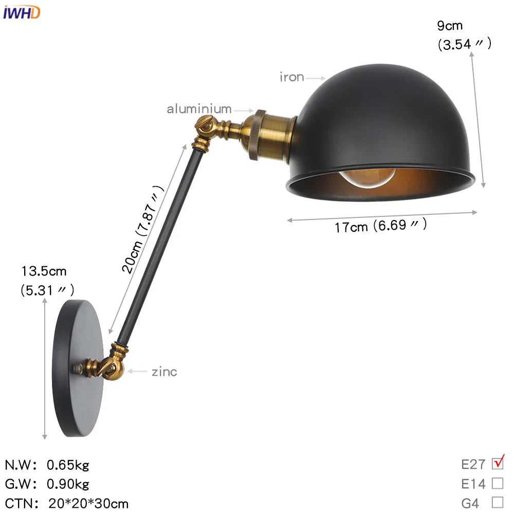 White Swing Arm Wall Light: Adjustable Vintage Industrial Sconce Luminaria