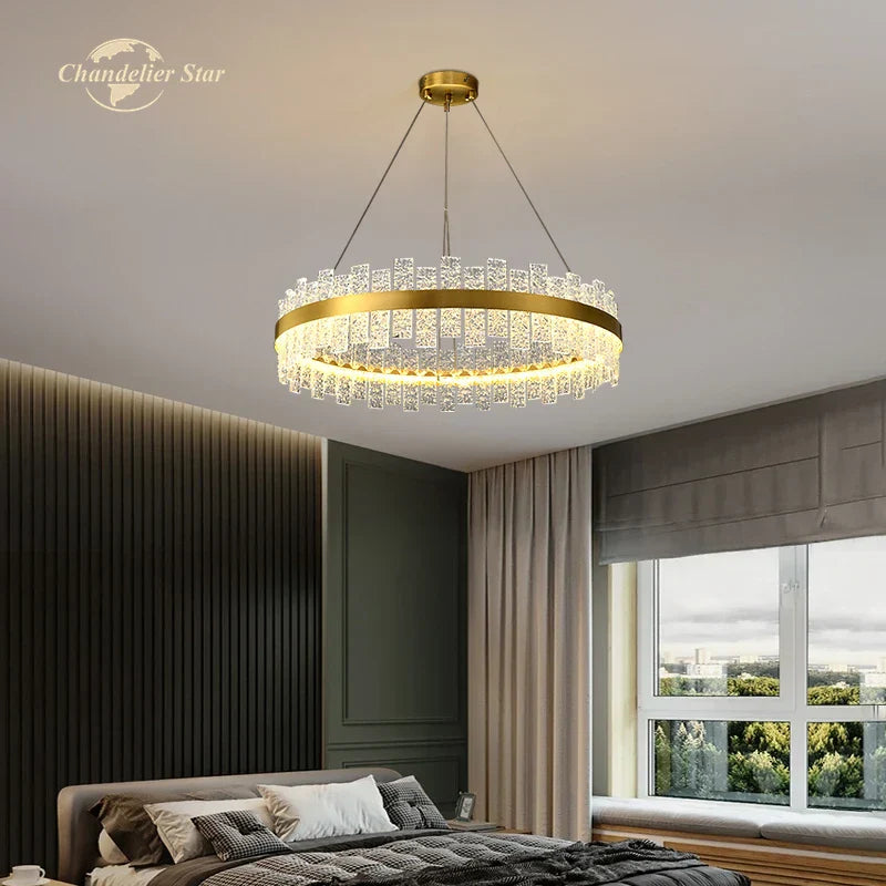 LED Round Glass Chandelier: Modern Nordic Stainless Steel Pendant Light for Bedroom & Living Room