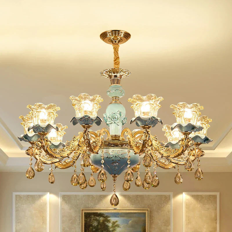 Retro Ceramic Chandelier for Living Room Bedroom Villa Duplex Floor
