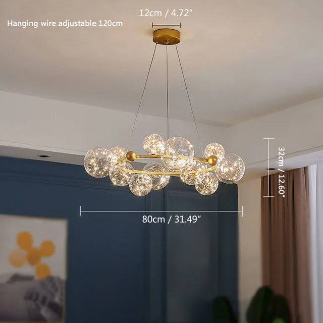 Gold LED Glass Bubble Chandelier for Dining Room and Restaurant