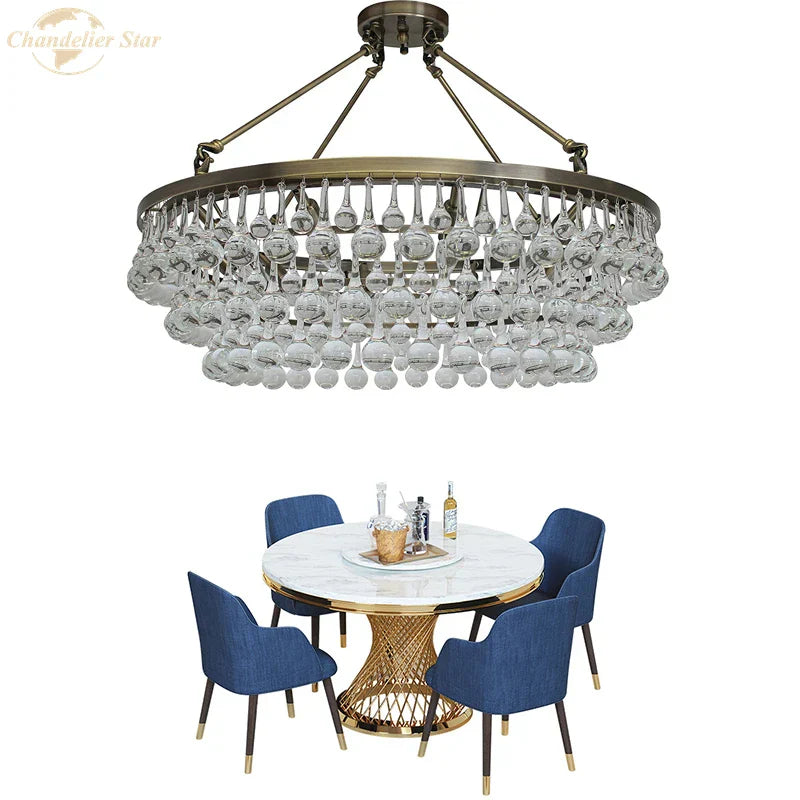 LED Round Glass Chandeliers Raindrop Pendant Lights Modern Living Hanging Lamps