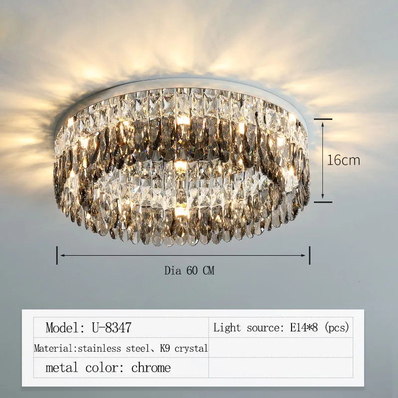Crystal Chrome Ceiling Lamp - Simple Modern Nordic Living Room Dining Bedroom Lighting