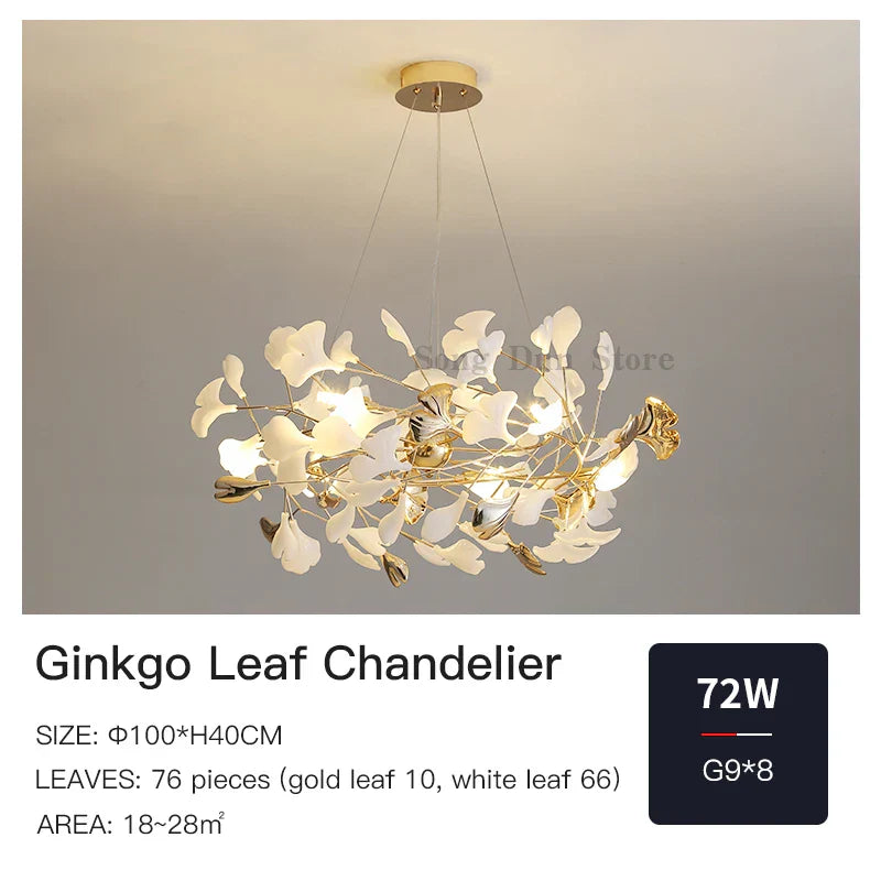 Ginkgo Leaf Decor Chandelier - Nordic Fine Flower Art Light for Living Room