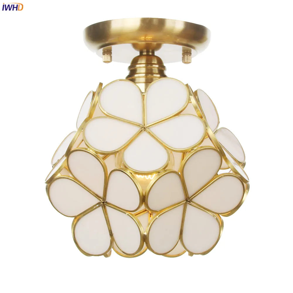 White Glass LED Ceiling Light Fixture, Nordic Modern Copper Ceiling Lamp