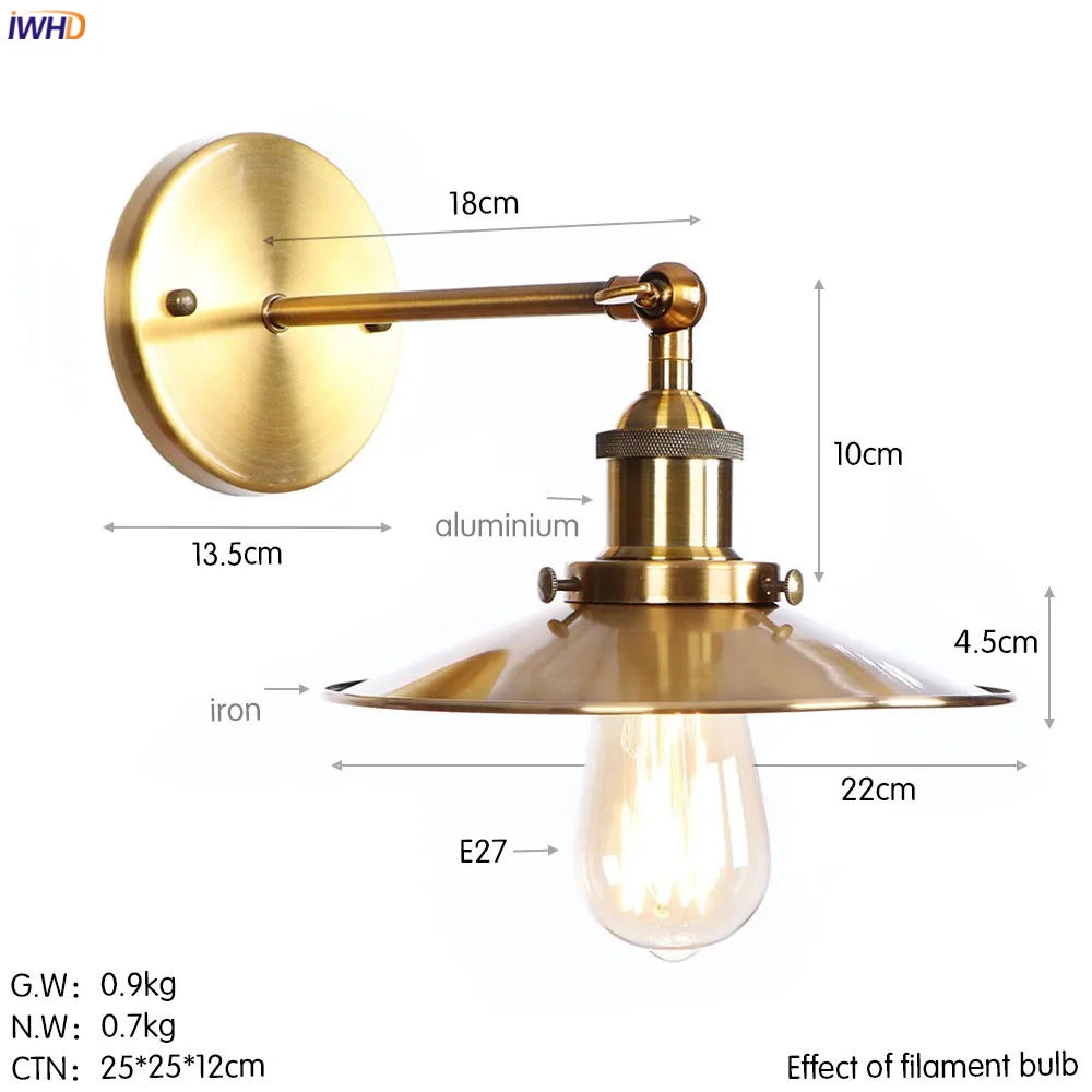 Antique Gold Rustic Wall Lamps Bathroom Stair Mirror Light Loft Decor Industrial