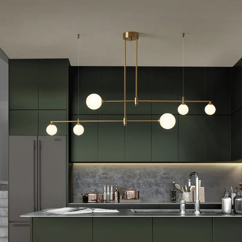 Gold Copper Glass Ball Chandelier Pendant for Dining Room & Kitchen