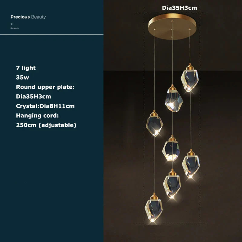 Crystal Stone Copper Chandelier - LED Postmodern 2025 Lighting for Staircase