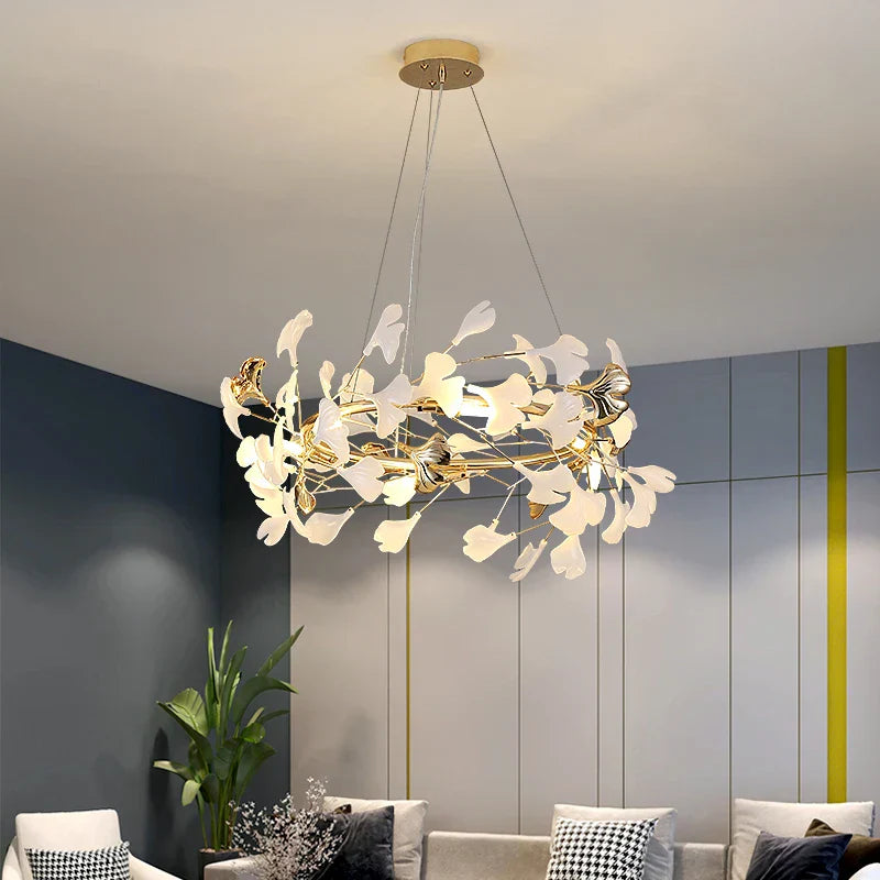 Ginkgo Ceramic Chandelier: Luxury Pendant Lights for Dining & Living Room