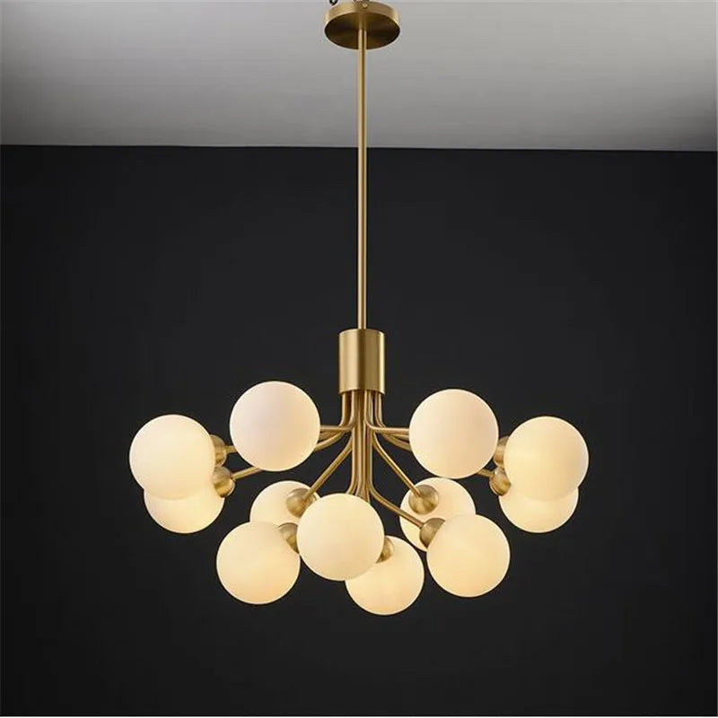 Gold Glass Ball Chandelier: Luxury LED Lighting for Dining Room, Kitchen, Cafe