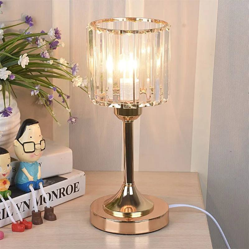 Crystal Desk Lamp USB Charging Night Light for Living Room Bedroom Decor