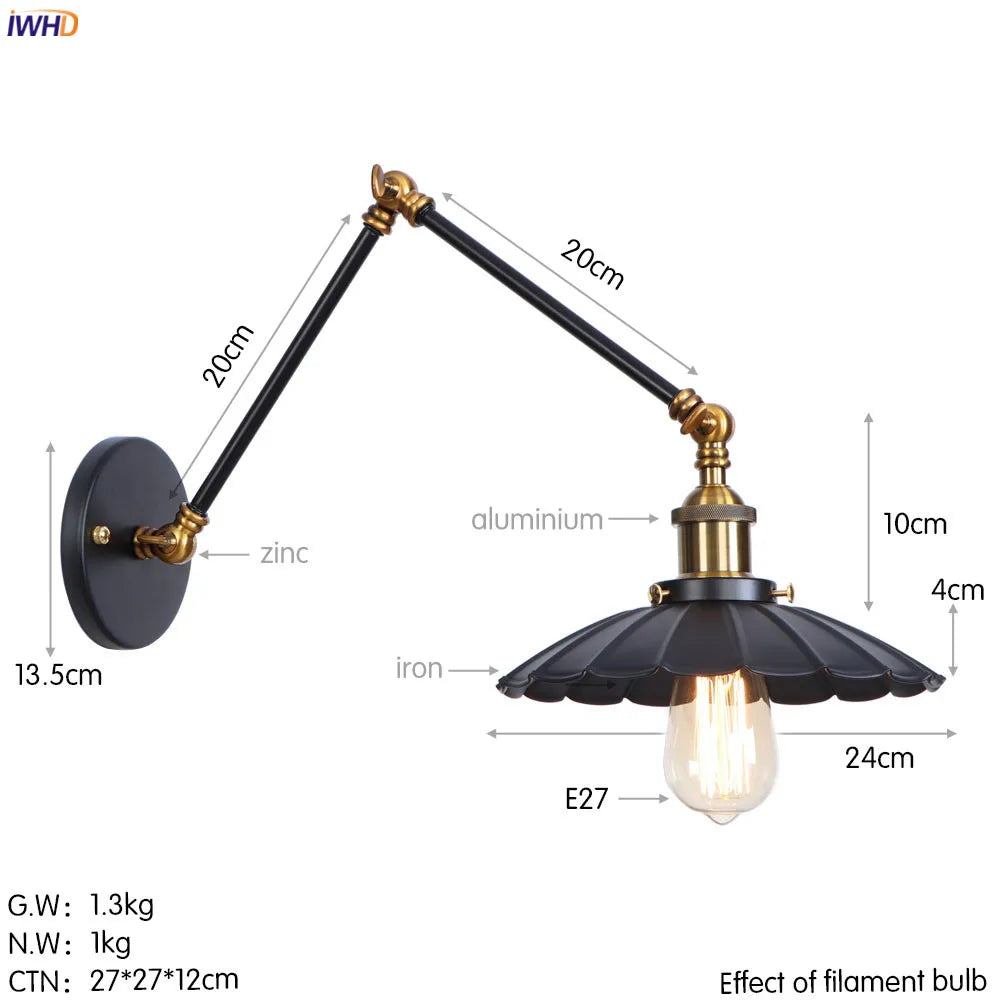 Silver Swing Arm LED Wall Light - Industrial Vintage Wall Sconce