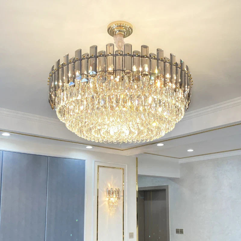 Round Crystal Kitchen Living Room Ceiling Lamp Atmospheric Modern Dining Bedroom Light