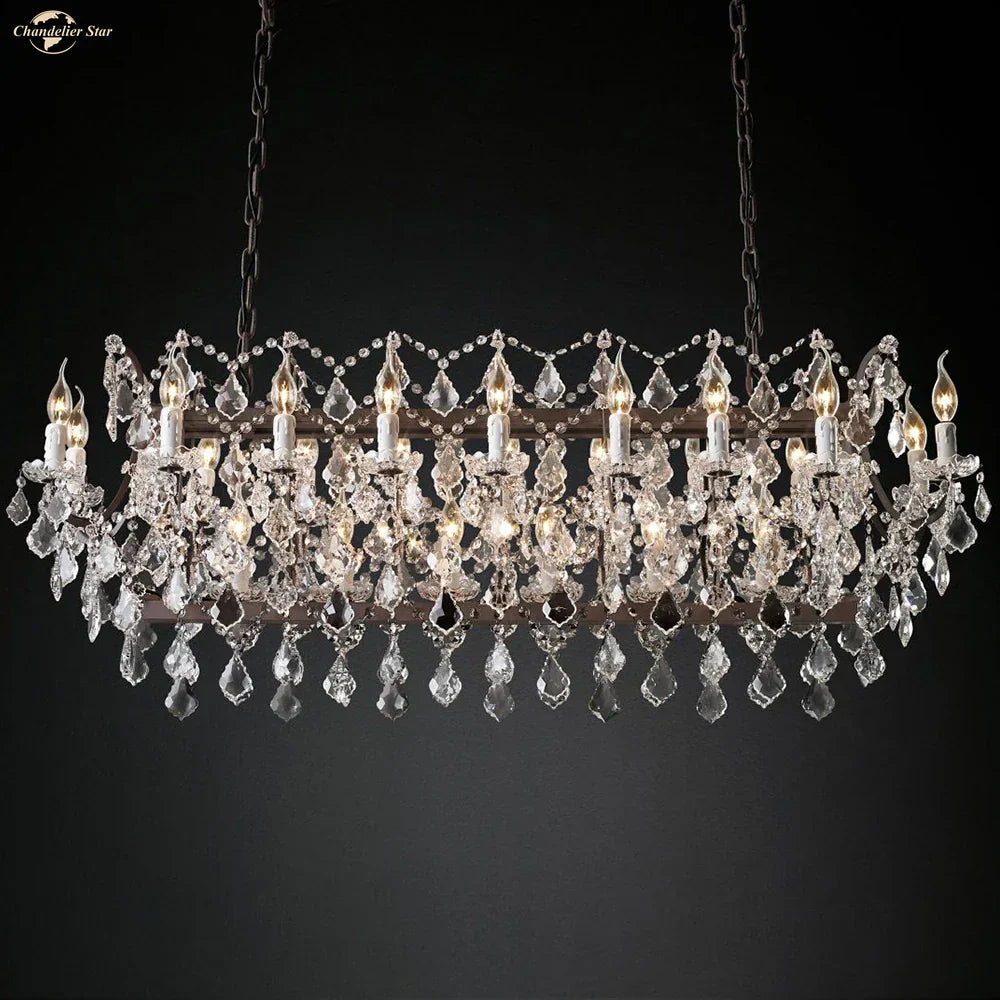 Iron Crystal LED Chandelier: 19th Century Style Kitchen Pendant Light