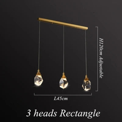 Diamond Crystal LED Chandelier, Brass Ceiling Pendant Light for Dining Room