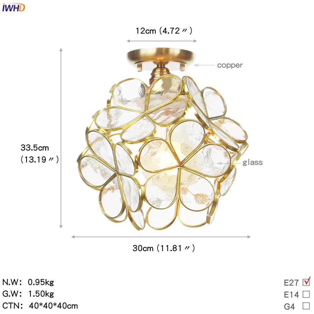 White Glass LED Ceiling Light Fixture, Nordic Modern Copper Ceiling Lamp