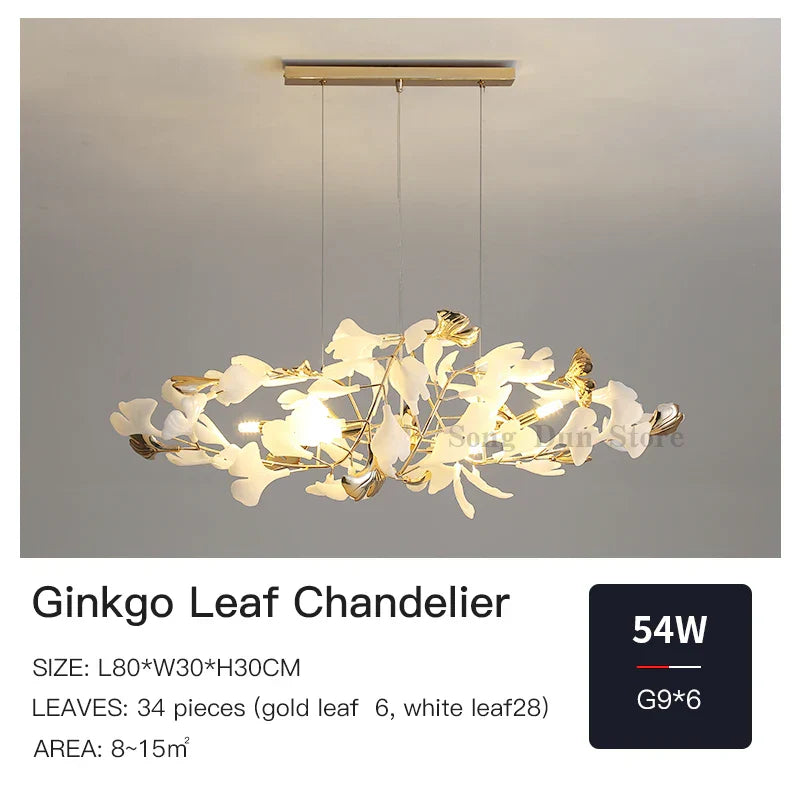 Ginkgo Leaf Decor Chandelier - Nordic Fine Flower Art Light for Living Room