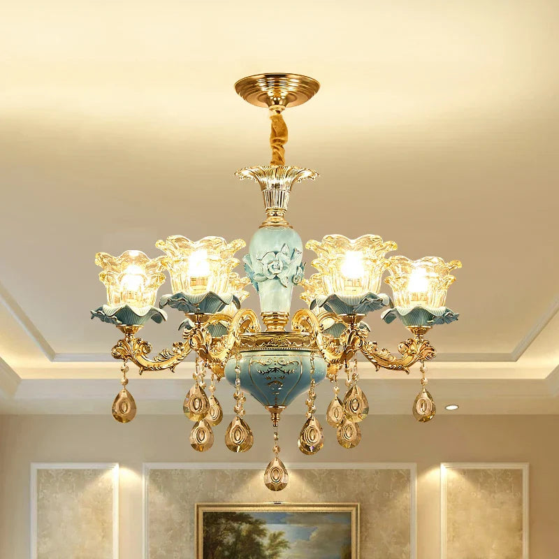 Retro Ceramic Chandelier for Living Room Bedroom Villa Duplex Floor