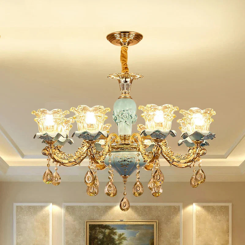 Retro Ceramic Chandelier for Living Room Bedroom Villa Duplex Floor
