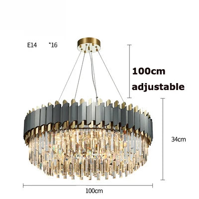 Art Deco Golden Crystal Chandelier LED Hanging Lamp