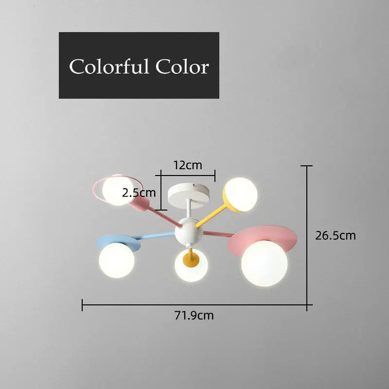 Kids Nordic Glass Chandelier LED Ceiling Light - Blue Pink Cartoon Theme