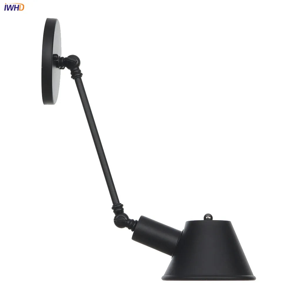 Black Single Swing Arm Wall Light Industrial Vintage Sconce LED Wall Lamp
