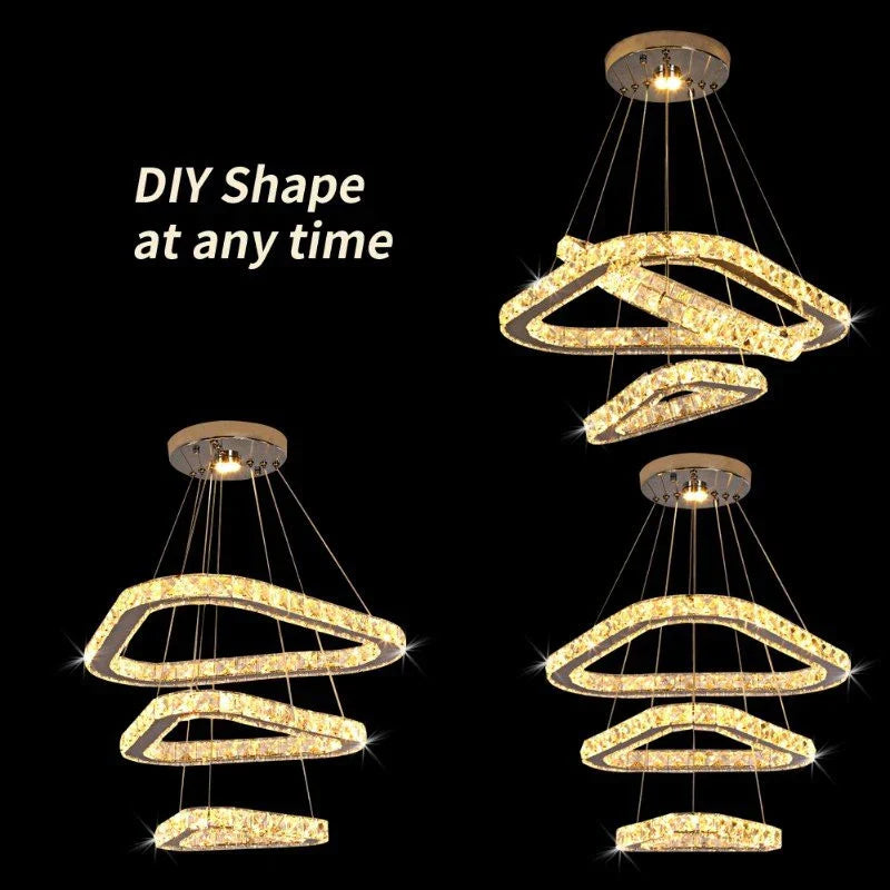 Crystal Triangle Chandelier: Modern K9 Pendant Light for Living & Dining Room