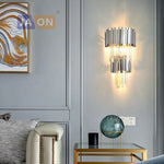 Crystal Golden LED Wall Sconce Stainless Steel Postmodern Art Deco Wall Light