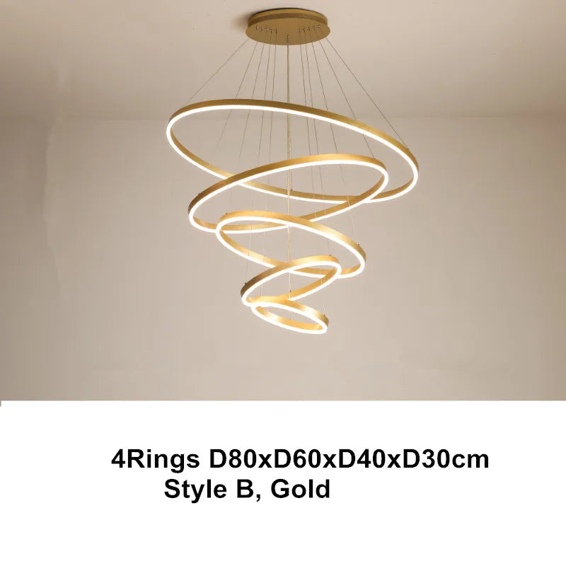 LED Chandelier Rings Pendant Light - Coffee Gold Dimmable Ceiling Lamp
