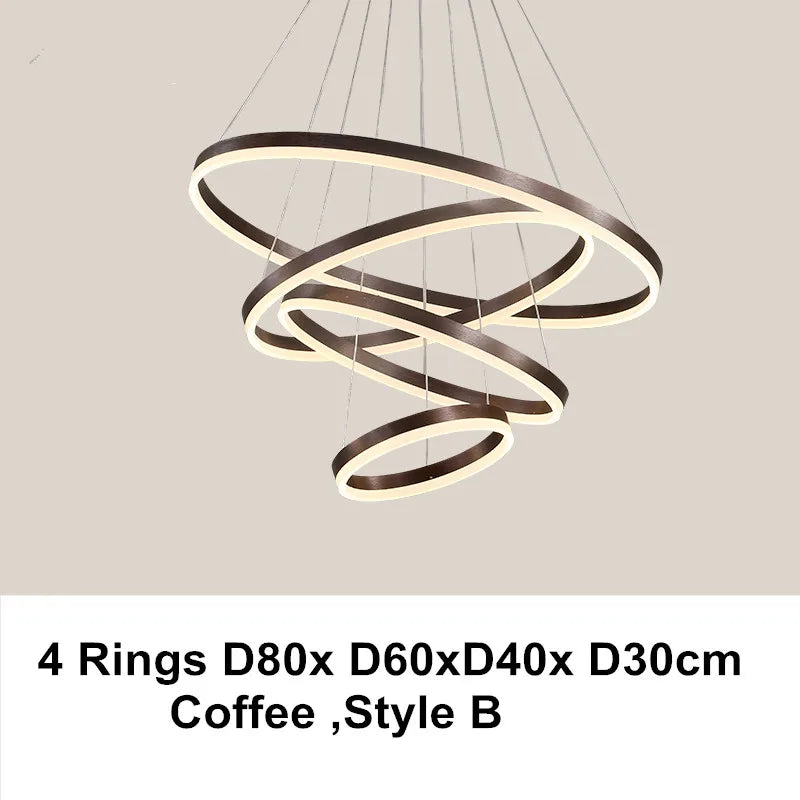 LED Chandelier Rings Pendant Light - Coffee Gold Dimmable Ceiling Lamp