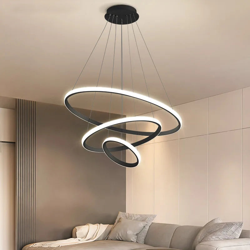 Black Ring LED Pendant Chandelier for Living Room, Dining Room, Kitchen