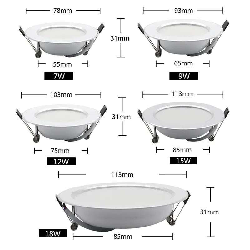 Round LED Downlight 18W 15W 12W 9W 7W AC220V Recessed LED Ceiling Spot Light