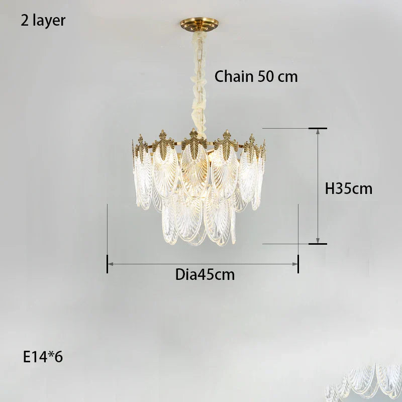 Round Glass Suspension Chandelier – Modern French Style Light Luxury for Living Room