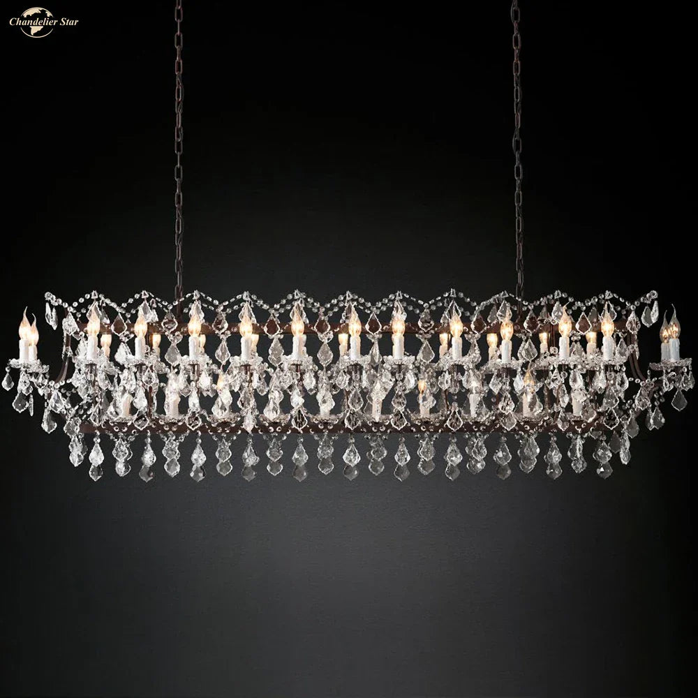 Iron Crystal LED Chandelier: 19th Century Style Kitchen Pendant Light