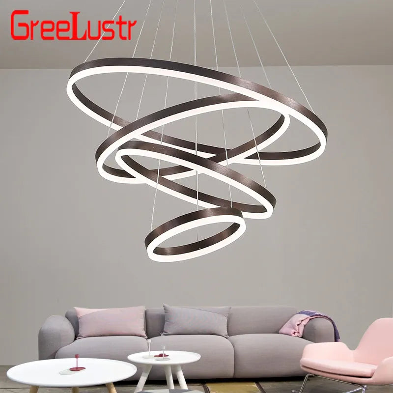 LED Chandelier Rings Pendant Light - Coffee Gold Dimmable Ceiling Lamp