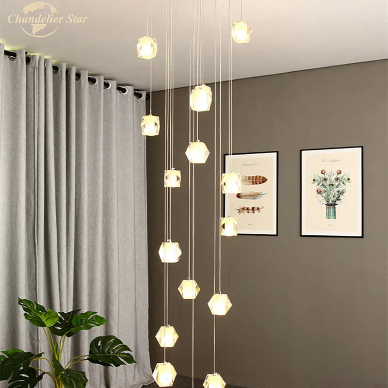 Crystal Spiral Diamond LED Chandelier for Living Room Bedroom Staircase