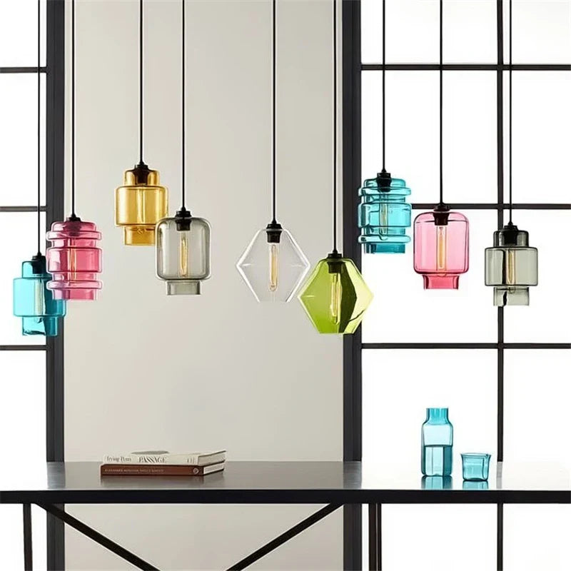 Geometric Glass Pendant Light Collection: Modern Crystalline Pendant Series