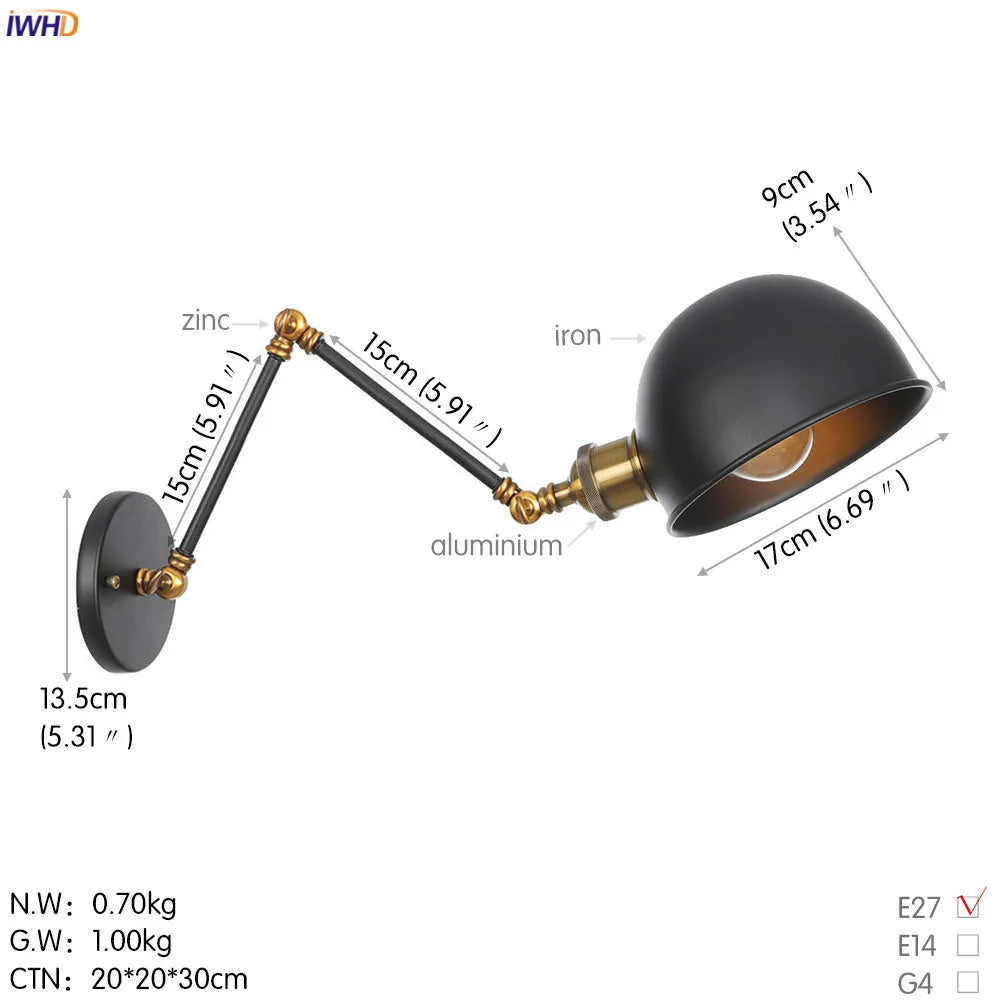 White Swing Arm Wall Light: Adjustable Vintage Industrial Sconce Luminaria