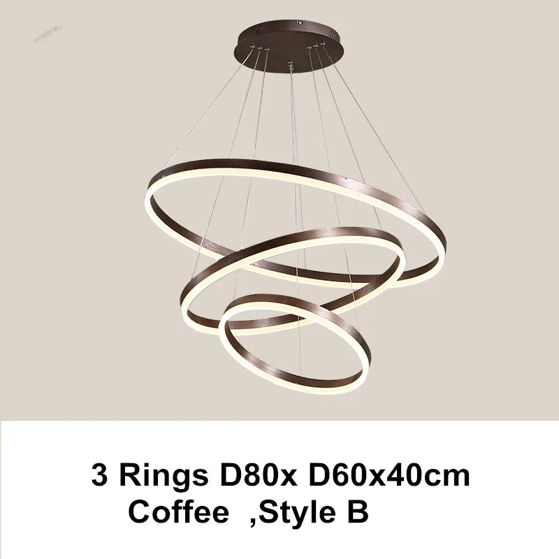 LED Chandelier Rings Pendant Light - Coffee Gold Dimmable Ceiling Lamp