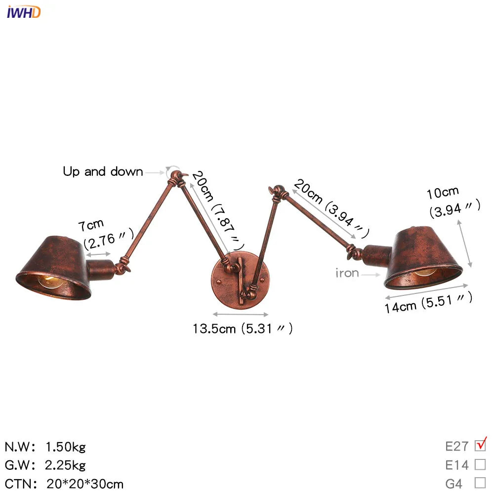 Black Single Swing Arm Wall Light Industrial Vintage Sconce LED Wall Lamp