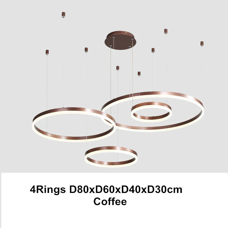 LED Chandelier Rings Pendant Light - Coffee Gold Dimmable Ceiling Lamp