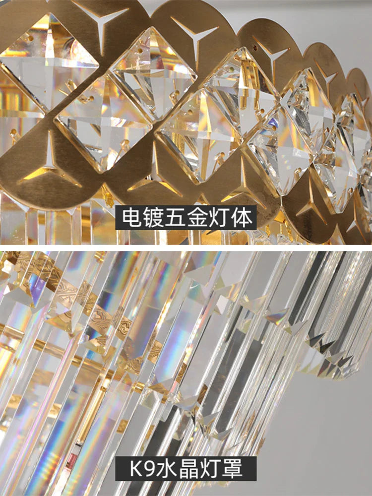Gold Stainless Steel Crystal Chandelier for Long Villa Staircase Lighting