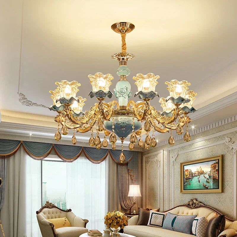 Retro Ceramic Chandelier for Living Room Bedroom Villa Duplex Floor