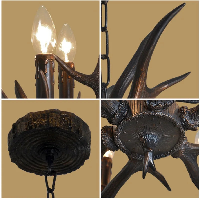 Retro Antlers LED Chandelier Table Dining Room Kitchen Interior Lighting Fixture