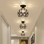 Crystal Flush Mount Chandelier for Hallway Foyer, Modern Hollow Carved Ceiling Light