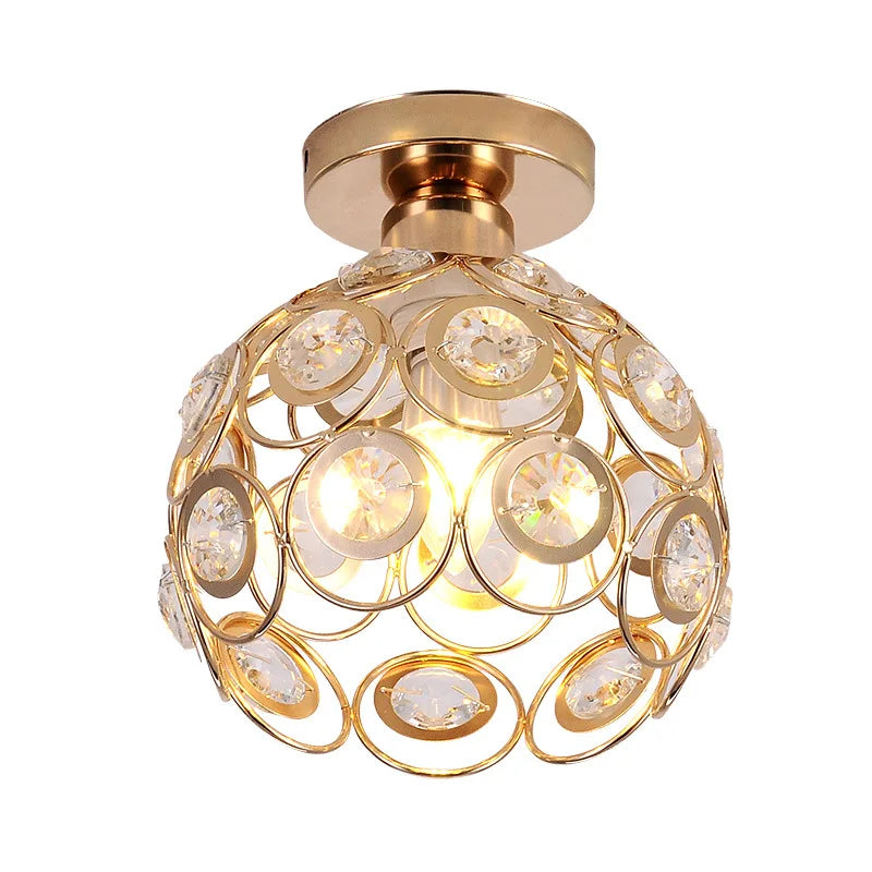 Crystal Flush Mount Chandelier for Hallway Foyer, Modern Hollow Carved Ceiling Light